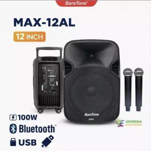 BareTone MAX12AL Speaker Portable 12 Inch Bluetooth + 2 Mic Wireless Karaoke
