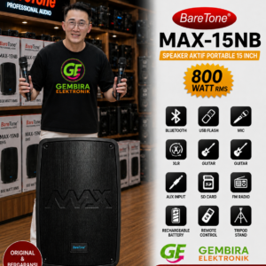 BareTone MAX15NB Speaker Aktif Portable 15 Inch 800 Watt RMS Bluetooth USB TWS Wireless Mic Original