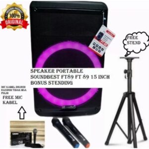 Speaker Portable Wireless FT89 FT 89 15 inch Original Bonus stand dan mic kabel shure