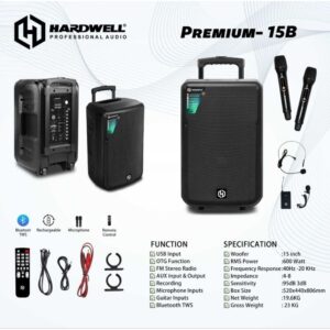 Speaker Aktif Portable 15 Inch Hardwell Premium 15B 600W USB OTG Bluetooth