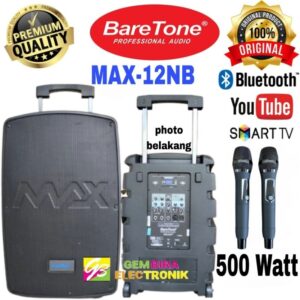 Speaker Aktif Portable Baretone MAX 12NB 500 watt Usb Bluetooth Original