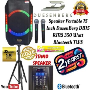 Speaker Aktif Portable 15 Inch DusenBerg DB15 RMS 350 Watt Bluetooth TWS Original