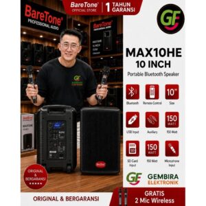 BareTone MAX10HE Speaker Portable 10 Inch Bluetooth + 2 Mic Wireless Karaoke Original