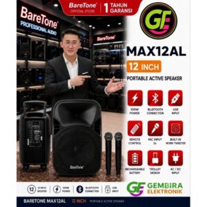 Speaker Aktif Portable Baretone 12 inch Bluetooth + 2 Mic Wireless Original MAX12AL