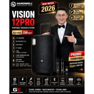Speaker Portable Hardwell Vision 12 inch pro 250 watt bluetooth Original