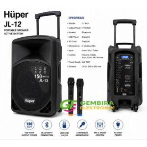 Speaker Aktif Portable Huper JL12 12 Inch Bluetooth USB SD 2 Mic Wireless Original