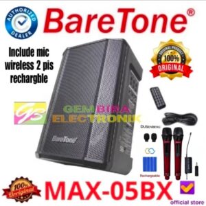 BareTone MAX05BX Speaker Portable Bluetooth 5.5 Inch 60 Watt + 2 Mic Wireless Dusenberg Original
