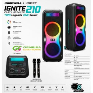 HARDWELL x KREZT IGNITE 210 Speaker Karaoke Portable 10 Inch Dual Woofer 600W Bluetooth Wireless Mic Original