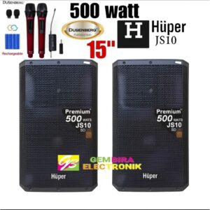 Speaker Aktif HÜPER JS10 Premium 500 Watt – USB/SD + Mic Wireless Dusenberg (Original)