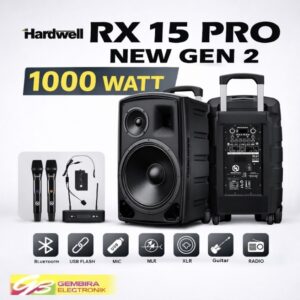 SPEAKER AKTIF PORTABLE HARDWELL RX15 PRO NEW GEN 2 15 INCH 1000 WATT BLUETOOTH KARAOKE + MIC WIRELESS ORIGINAL