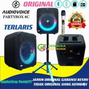 Speaker Portable AudioVoice Partybox 8C Original - Speaker Aktif Bluetooth 8 Inch Bass Mantap Free Mic Wireless Garansi Resmi