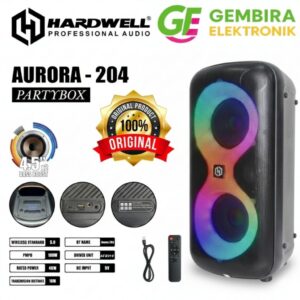 Speaker Portable Hardwell Aurora 204 Original - Bluetooth Partybox Dual 4.5 Inch Bass Boost - Speaker Aktif RGB Aurora204 Resmi