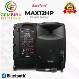 Speaker Portable Aktif 12 Inch BareTone MAX12HP Bluetooth USB Battery + 2 Mic Original Garansi Resmi