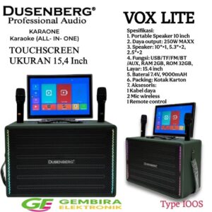 Speaker Aktif Karaoke Portable Dusenberg VOX LITE 10 Inch Touchscreen 15.4 Inch Android 250W + 2 Mic Wireless Original