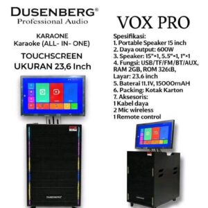 Dusenberg Speaker Super Karaoke VOX PRO Portable 15 Inch 600W Touchscreen 23.6 Inch RAM 2GB ROM 32GB