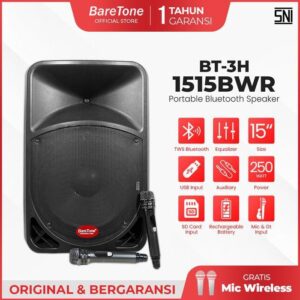 BareTone Speaker Portable BT-3H1515BWR  Speaker TWS Bluetooth 15 Inch Portable Support Micro SD & USB -Garansi Resmi 1 Tahun TWS Bluetooth Wireless