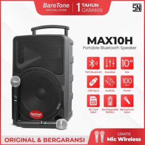 BareTone Speaker Portable MAX10H Speaker TWS Bluetooth 10 Inch Portable Support Micro SD & USB NEW - Garansi Resmi 1 Tahun